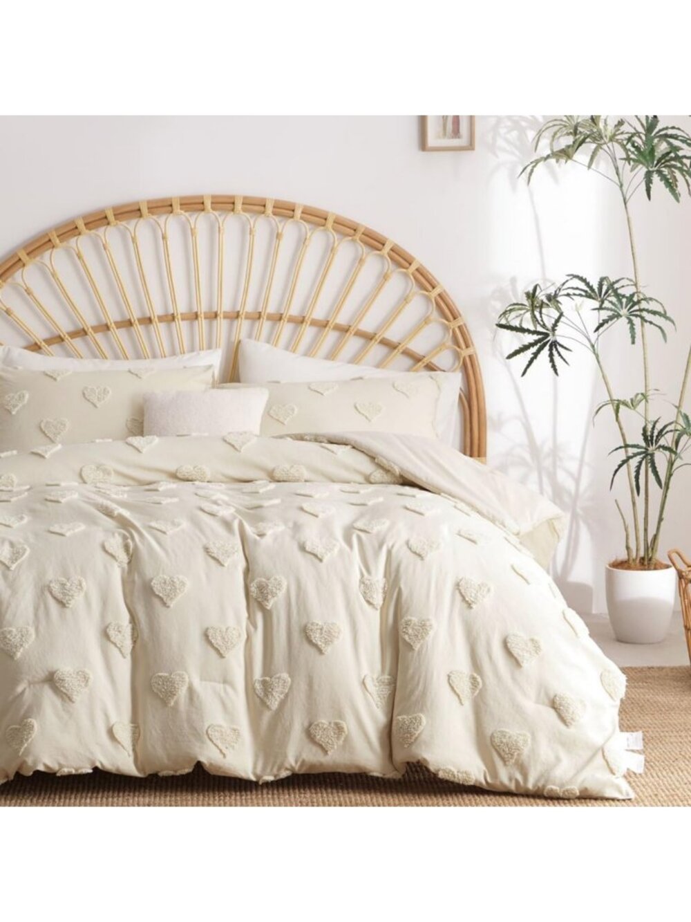 Queen Boho Tufted Comforter Set - Beige Textured Bedding, 3-Piece Farmhouse Chic